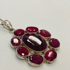 Handmade Sterling Silver Ruby Flower Pendant Necklace